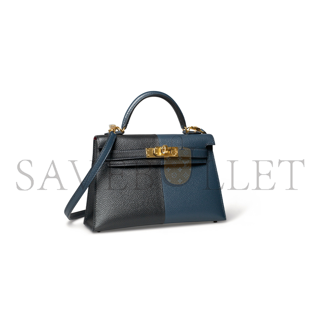 HERMÈS EDITION BLEU INDIGO, BLACK & ROUGE GRENAT EPSOM LEATHER MINI KELLY II WITH GOLD HARDWARE (19*12*5.5cm)